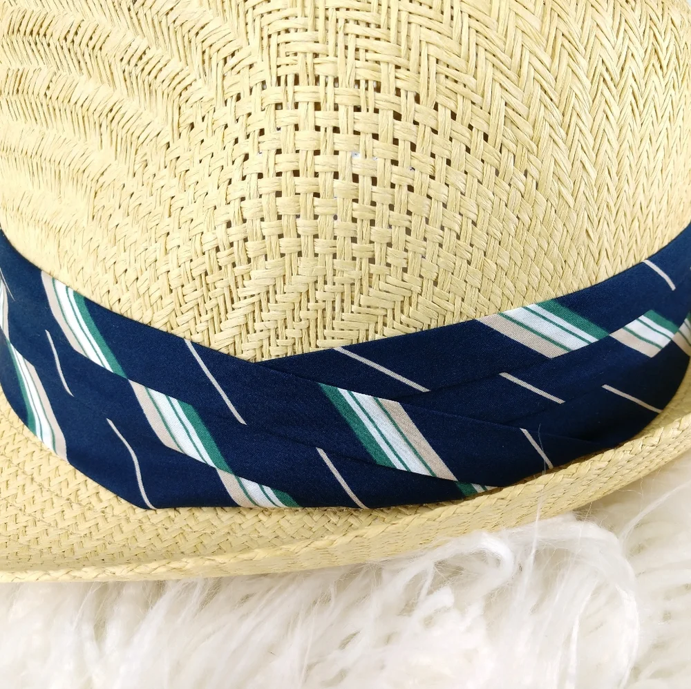 San Diego Hat Co. Fedora Weaved Pattern Pleated Striped Trim Accent Hat